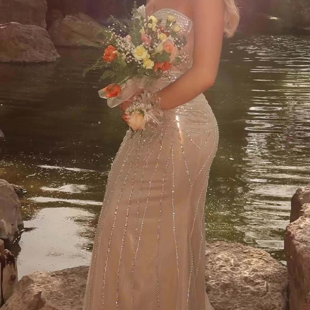 Gianni Binni Size 0 Champagne Prom Dress